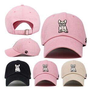 French Bulldog Embroidered Baseball Cap Pink Beige Black Dog Lovers Frenchie Pet